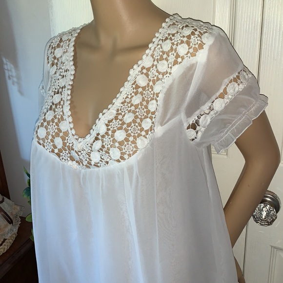 ivory chiffon sheer layered puff slv babydoll tunic blouse top L - Picture 2 of 11